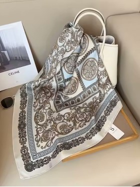 Silk Feeling Floral Patterned Square Scarf