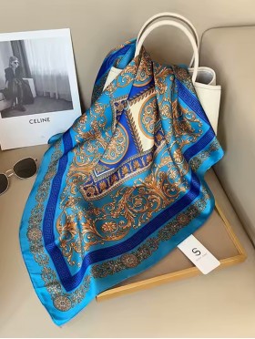 Silk Feeling Floral Patterned Square Scarf