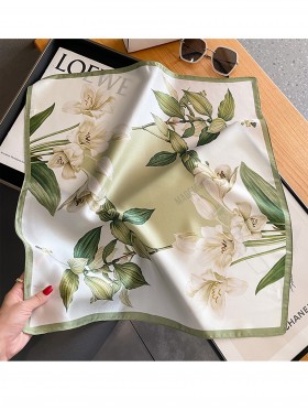 Silk Feeling Floral Patterned Square Scarf