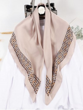 Silk Feeling Abstract Patterned Square Scarf