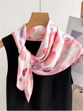 Silk Feeling Heart Patterned Square Scarf