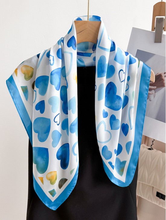 Silk Feeling Heart Patterned Square Scarf