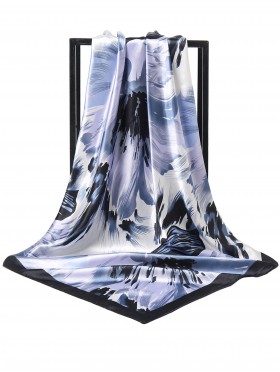 Silk Feeling Floral Patterned Square Scarf