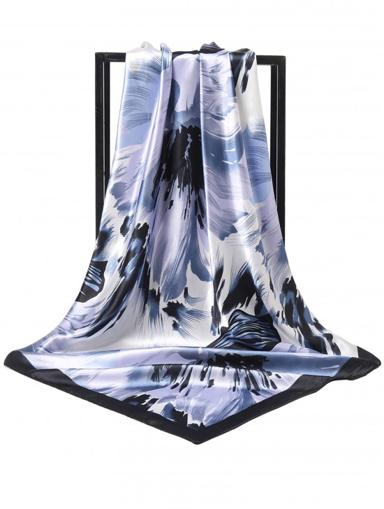 Silk Feeling Floral Patterned Square Scarf