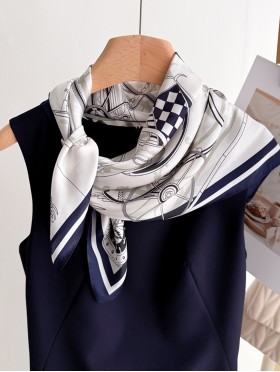 Silk Feeling Patterned Square Scarf
