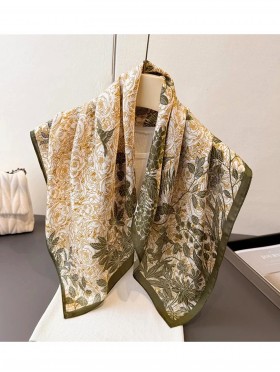 Silk Feeling Floral Patterned Square Scarf