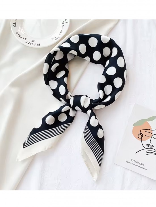 Silk Feeling Polka Dot Patterned Square Scarf Silk Feeling Polka Dot Patterned Square Scarf