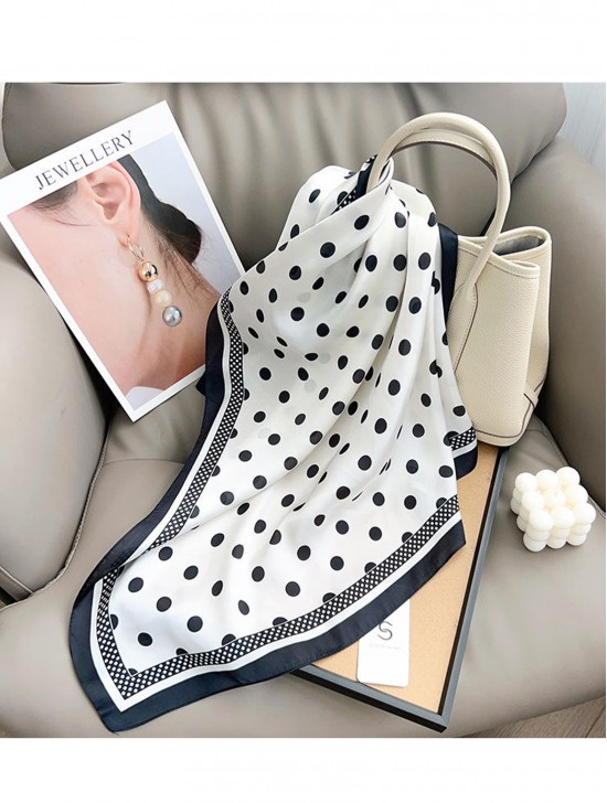 Silk Feeling Polka Dot Patterned Square Scarf Silk Feeling Polka Dot Patterned Square Scarf