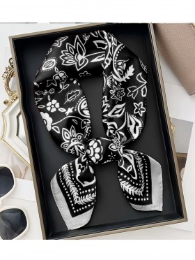 Silk Feeling Paisley Patterned Square Scarf