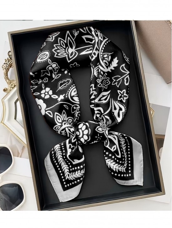 Silk Feeling Paisley Patterned Square Scarf