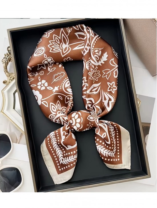 Silk Feeling Paisley Patterned Square Scarf