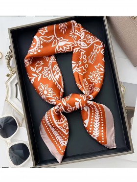 Silk Feeling Paisley Patterned Square Scarf
