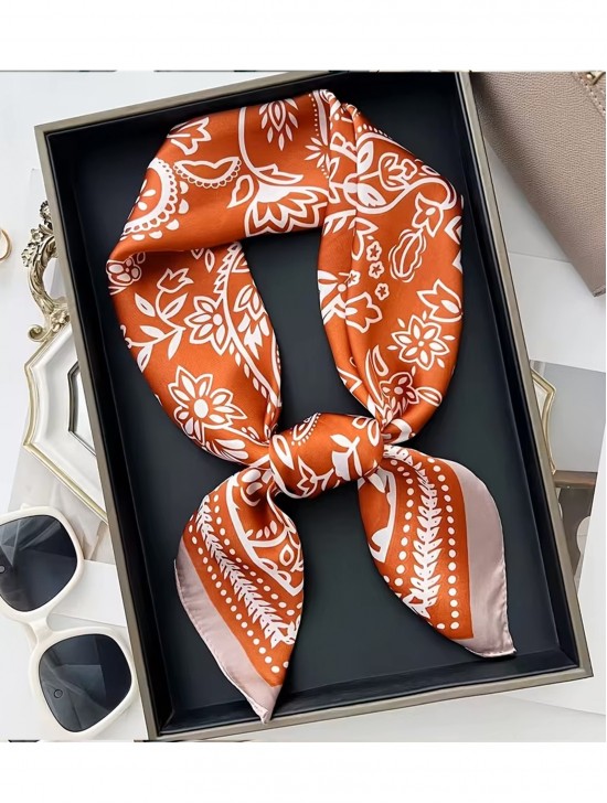 Silk Feeling Paisley Patterned Square Scarf