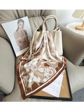 Silk Feeling Floral Patterned Square Scarf