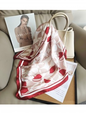 Silk Feeling Floral Patterned Square Scarf