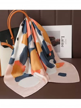 Silk Feeling Abstract Patterned Square Scarf