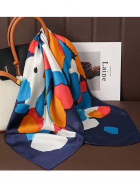 Silk Feeling Abstract Patterned Square Scarf