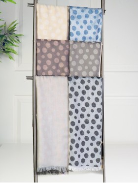 Two-Tone Polka Dot Print Fashion Shawl Scarf W/ Cut Tassels