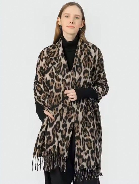Soft Leopard Print Blanket Scarf