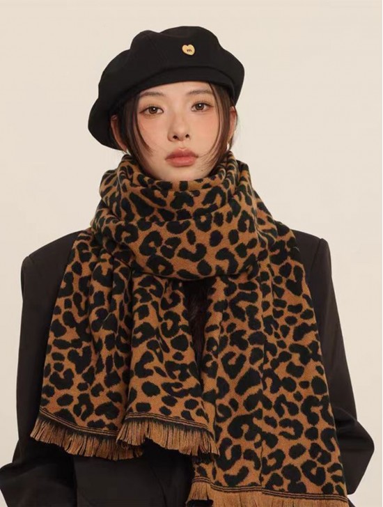 Soft Leopard Print Blanket Scarf