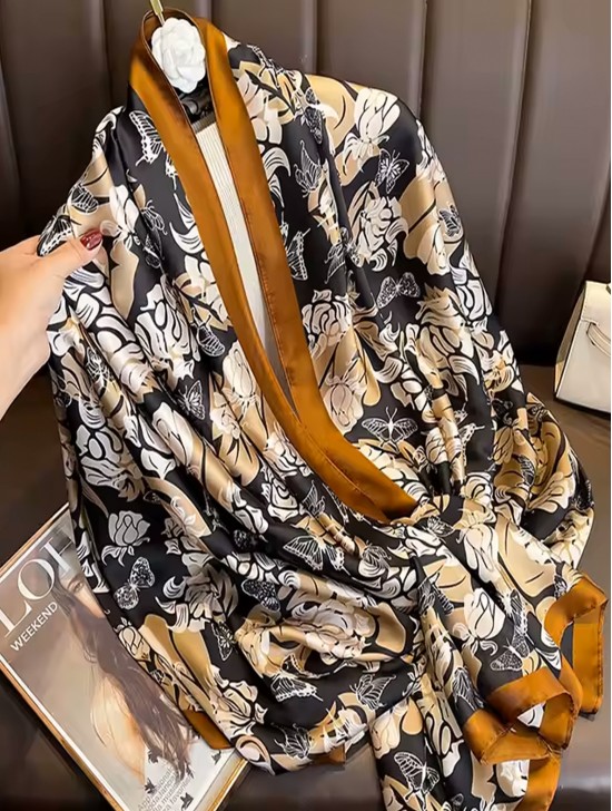 Premium Silk Feeling Light Green Floral Scarf