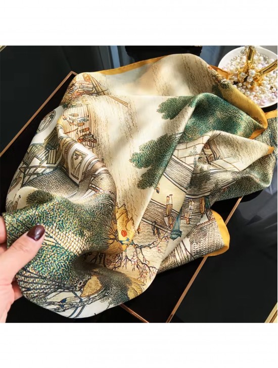 Premium Silk Feeling Floral Scarf