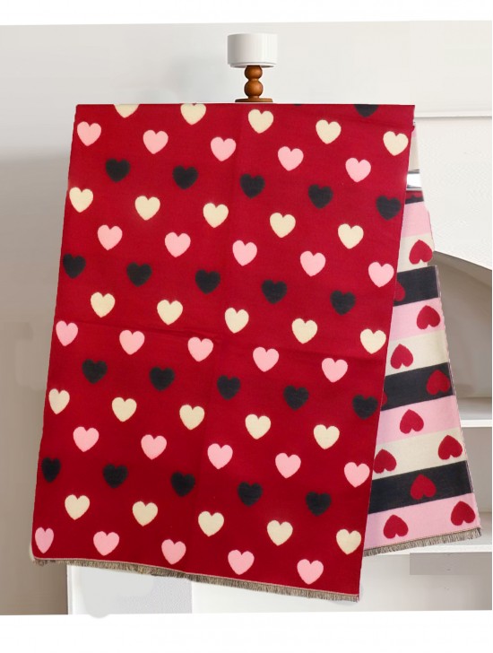 Reversible Heart Design Blanket Scarf