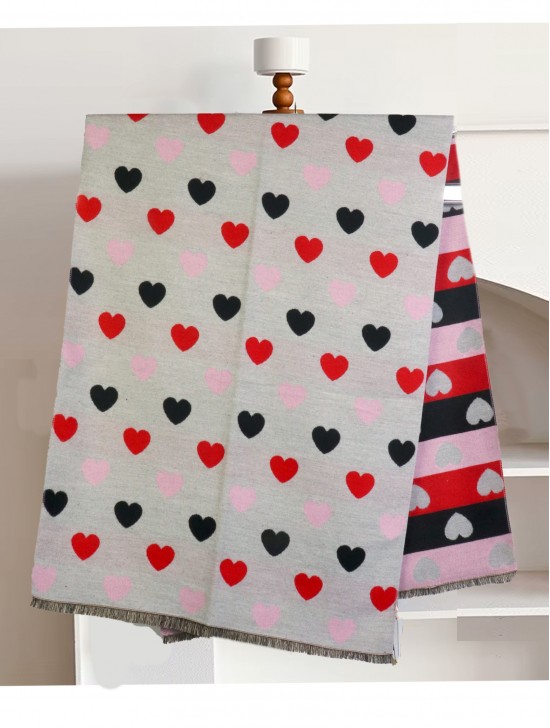 Reversible Heart Design Blanket Scarf