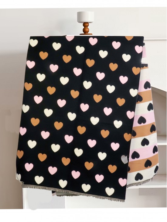 Reversible Heart Design Blanket Scarf