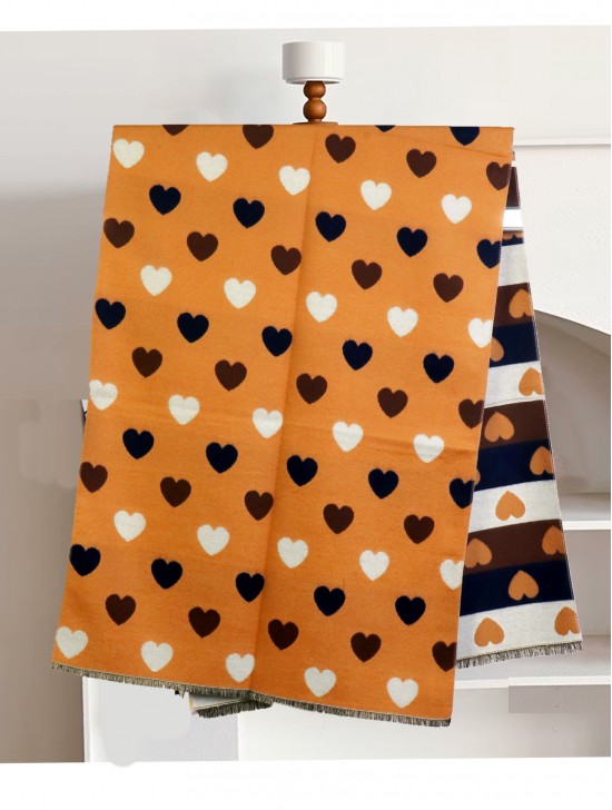Reversible Heart Design Blanket Scarf