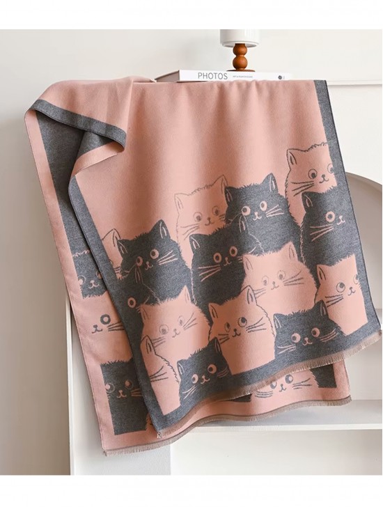 Cozy Cat Design Blanket Scarf Cozy Cat Design Blanket Scarf