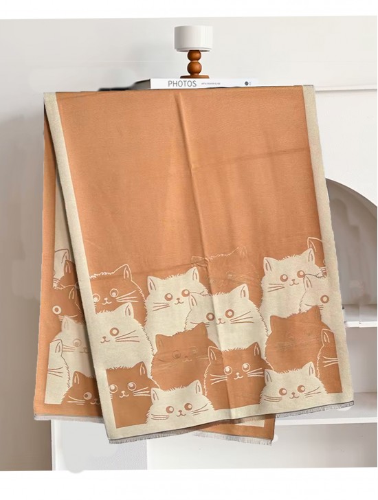 Cozy Cat Design Blanket Scarf Cozy Cat Design Blanket Scarf