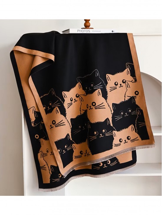 Cozy Cat Design Blanket Scarf Cozy Cat Design Blanket Scarf