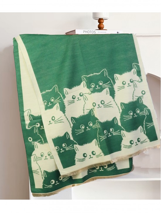 Cozy Cat Design Blanket Scarf Cozy Cat Design Blanket Scarf