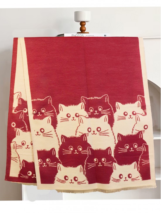 Cozy Cat Design Blanket Scarf Cozy Cat Design Blanket Scarf