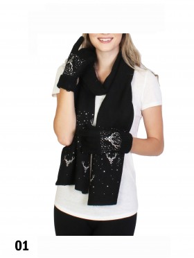 Fashion Knitted Set W/ Moose Detail (Scarf, Gloves)