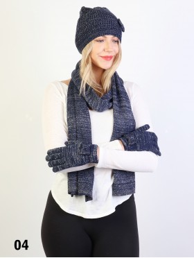 Fashion Bow-tie Knitted Set W/ (Scarf, Hat, Gloves)