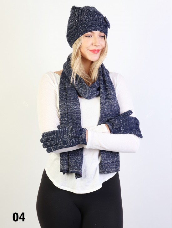 Fashion Bow-tie Knitted Set W/ (Scarf, Hat, Gloves)