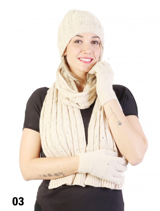 Rhinestone Knitted Matching Set (Scarf, Hat, Gloves)