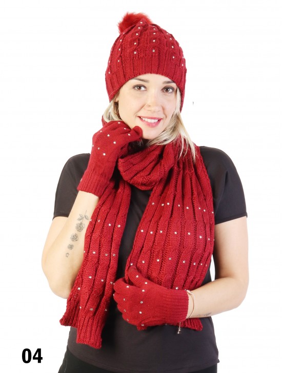Rhinestone Knitted Matching Set (Scarf, Hat, Gloves)