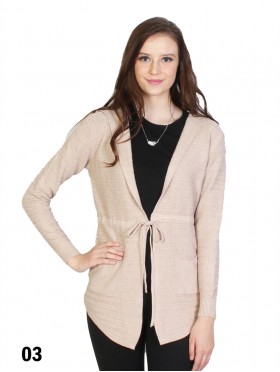 Knitted Open-Front Sweater W/ Front Tie & Pockets