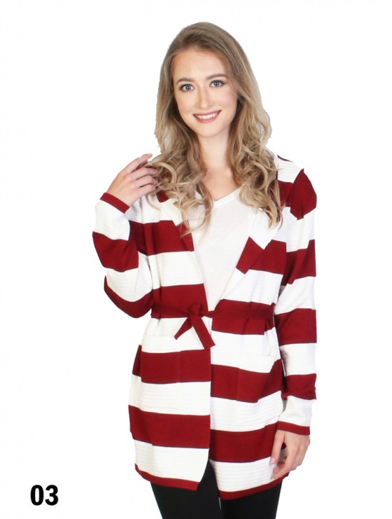 Striped Open-Front Sweater W/ Pockets