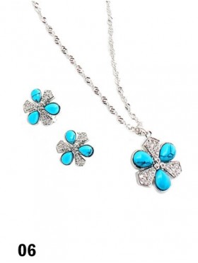 FLOWER TURQUOISE NECKLACE WITH EARRING SET