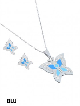 BUTTERFLY STAINLESS STEEL NECKLACE AND EARRING SET