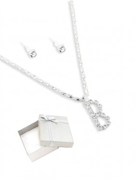 INITIAL RHINESTONE NECKLACE AND EARRING SET