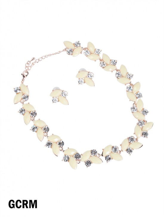 Floral Gems Necklace with Earring Set