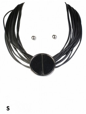 Multi-Rope Circle Pendant Necklace & Earring Set