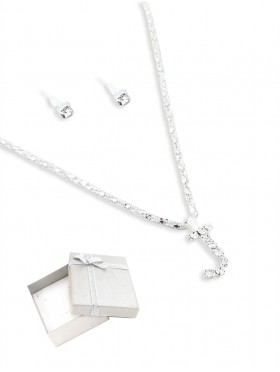 INITIAL RHINESTONE NECKLACE AND EARRING SET