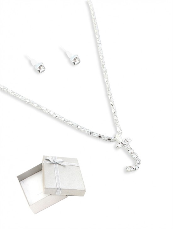 INITIAL RHINESTONE NECKLACE AND EARRING SET