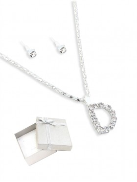 INITIAL RHINESTONE NECKLACE AND EARRING SET